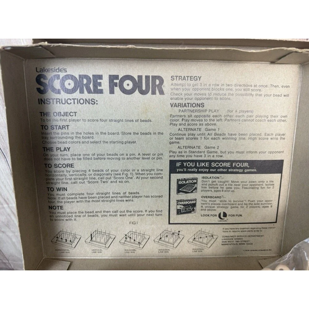 VINTAGE Score Four COMPLETE Lakeside 1978 Four in a Row Plastic Pegs